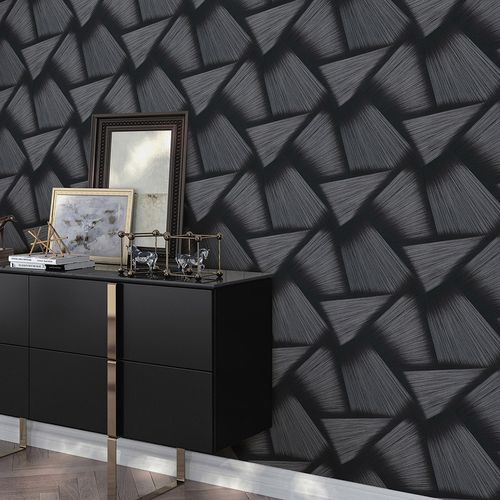 Non-woven wallpaper 3D look black silver metallic 10401-15