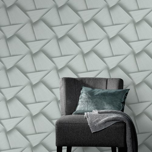 Non-woven wallpaper 3D look green grey metallic 10401-24