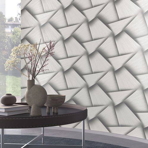 Non-woven wallpaper 3D look white grey metallic 10401-47