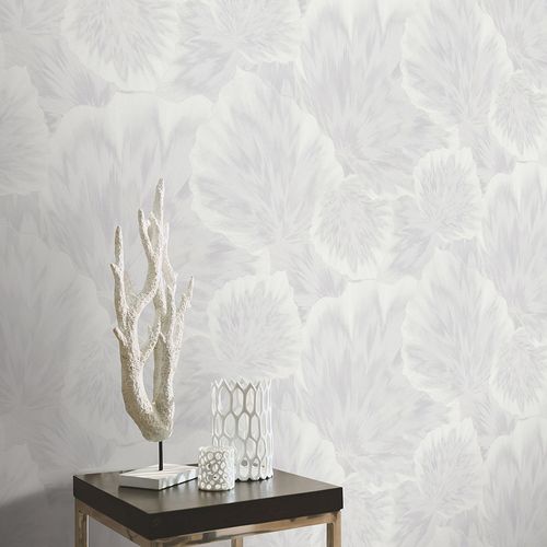 Non-woven wallpaper leaves white cream metallic 10402-01
