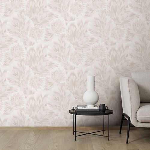 Non-woven wallpaper leaves cream beige metallic 10402-14