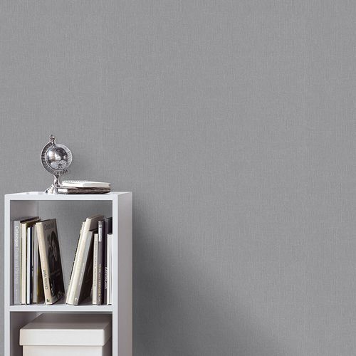 Non-woven wallpaper plain grey silver metallic 10437-47