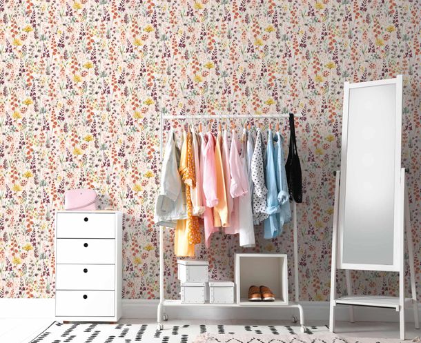 Non-woven wallpaper wildflowers beige brown 39606-2