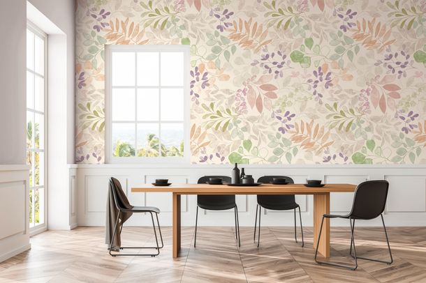 Non-woven wallpaper tropical cream colourful 39693-1