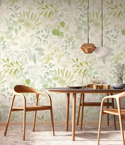 Non-woven wallpaper tropical cream green 39693-2
