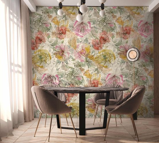 Non-woven wallpaper floral grey pink green 39694-1