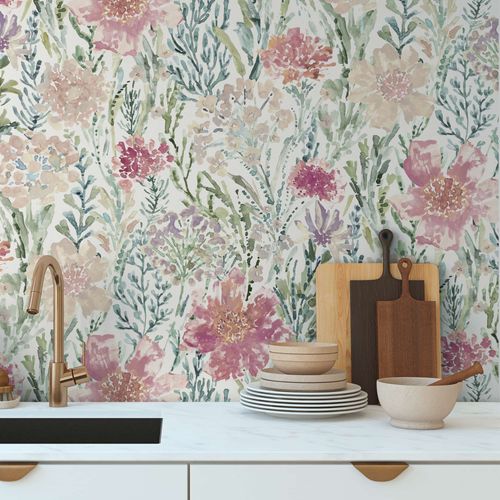 Non-woven wallpaper abstract white pink grey 39695-2