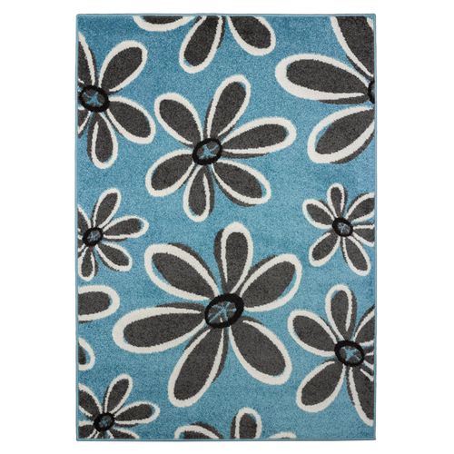 Woven carpet Milano flowers pattern blue gray carpet