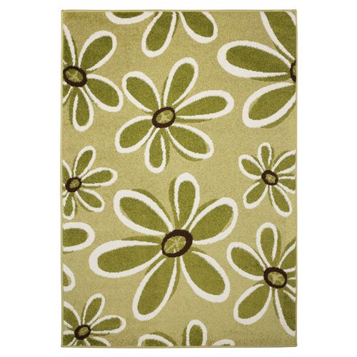 Woven carpet Milano flowers pattern green cream carpet
