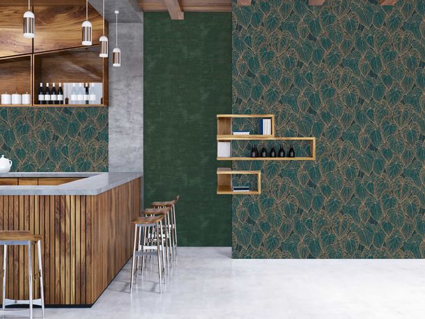 Non-woven wallpaper Daniel Hechter leaves green gold
