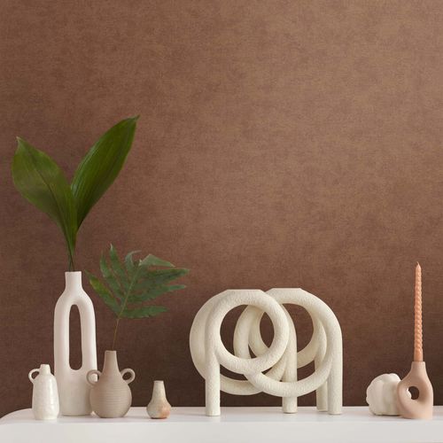 Non-woven wallpaper plain mottled modern brown 39938-8