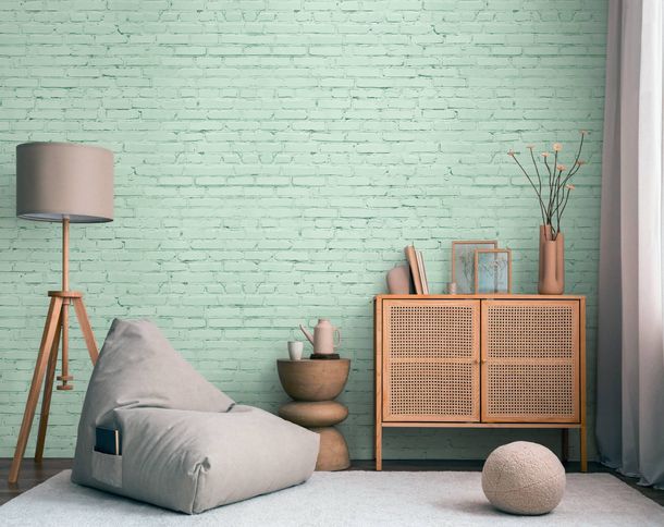 Photo wallpaper brick wall 3D look turquoise 39828-1