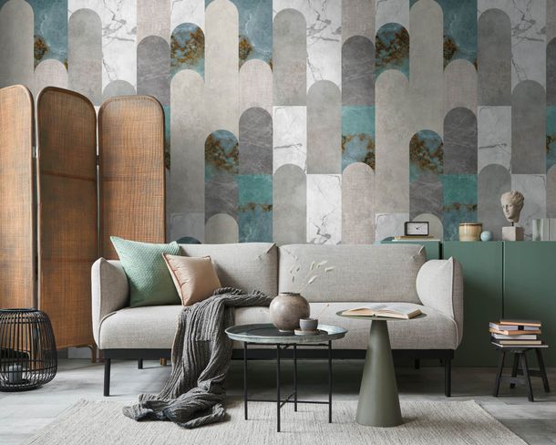Photo wallpaper graphic marble look grey blue 39834-1