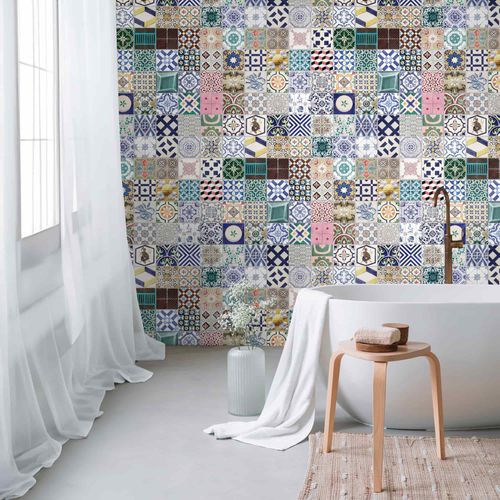 Photo wallpaper tiles look vintage colourful blue 39836-1