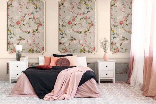 Photo wallpaper stucco moldings floral beige grey 39847-1