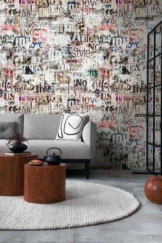 Photo Wallpaper Urban Newspaper grey colourful 39848-1