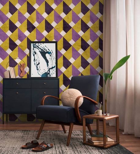 Photo wallpaper retro pattern yellow purple 39849-1