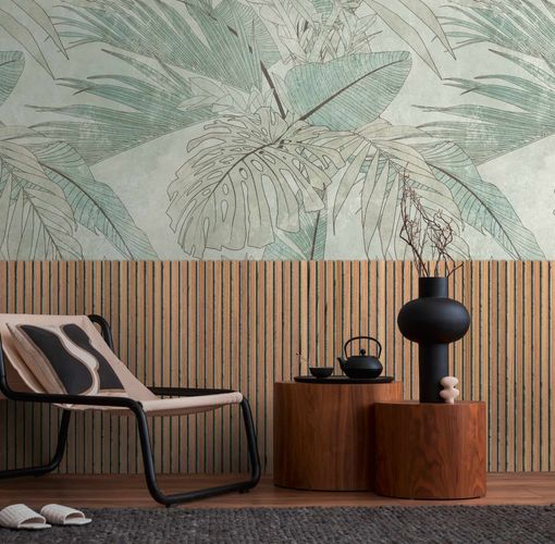 Photo wallpaper wooden panels leaves beige green 39854-1