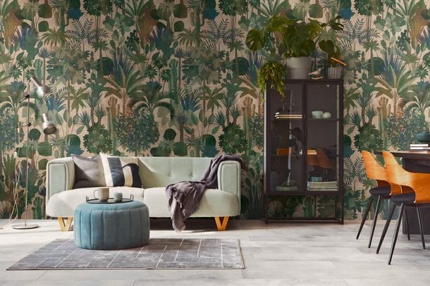 Photo wallpaper jungle tropics green beige 39863-1