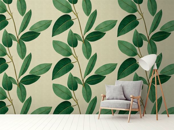 Photo wallpaper leaf pattern floral green beige 39866-1