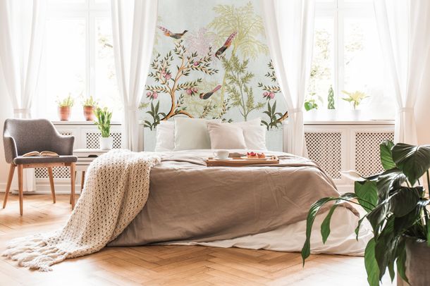 Photo wallpaper exotic textile look grey green 39874-1