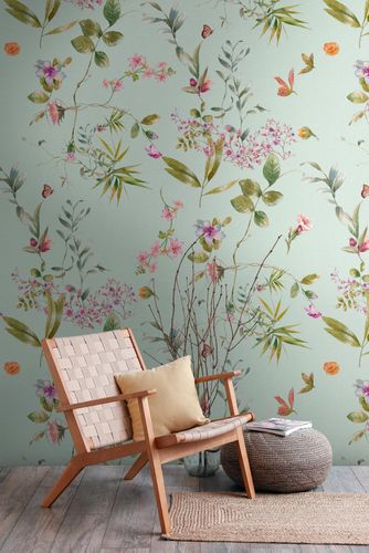 Photo wallpaper flowers country house blue green 39881-1