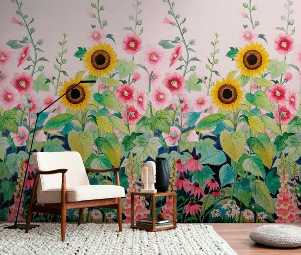 Photo Wallpaper Floral Meadow Pink Green Yellow 39883-1