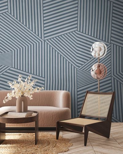 Photo wallpaper stripes graphic blue grey 39892-1