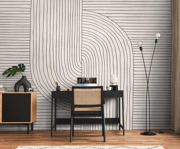 Photo wallpaper graphic lines cream black 39894-1