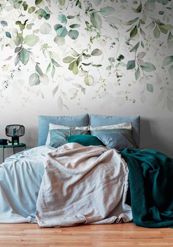Photo Wallpaper Leaves Floral White Green 39900-1