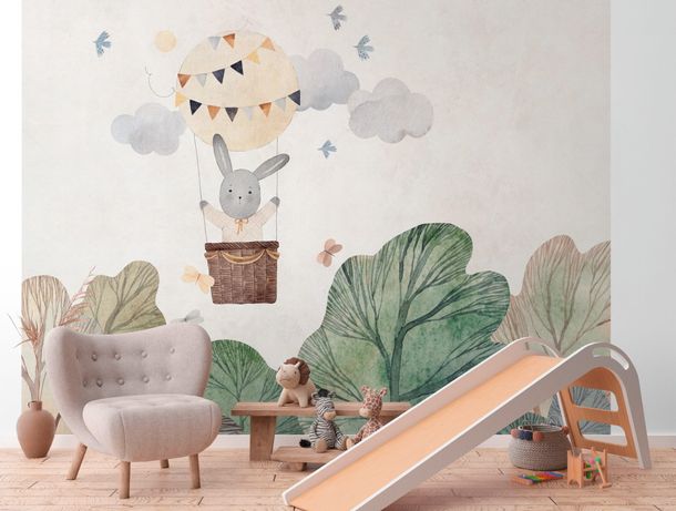 Photo Wallpaper Children Rabbit Cream Green 39905-1