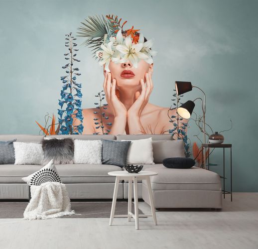 Photo Wallpaper Woman Floral Blue colourful 39911-1