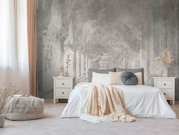 Photo wallpaper columns vintage grey beige 39915-1
