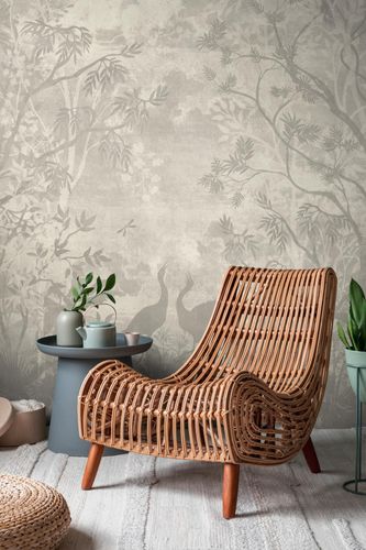 Photo Wallpaper Forest Jungle Birds Beige grey 39918-1