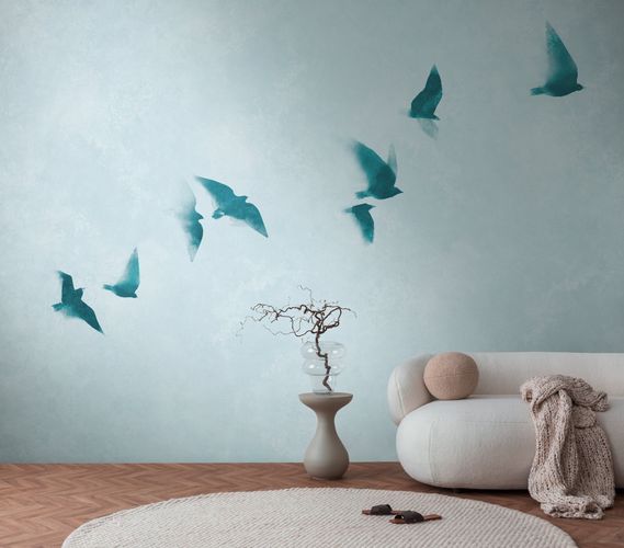 Photo wallpaper birds sky watercolour blue 39923-1