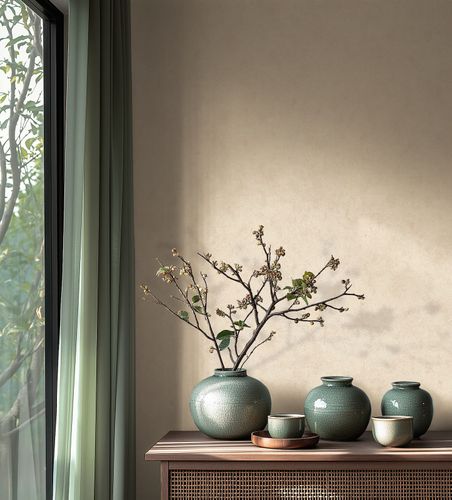 Non-woven wallpaper plaster look beige gloss 36924-9