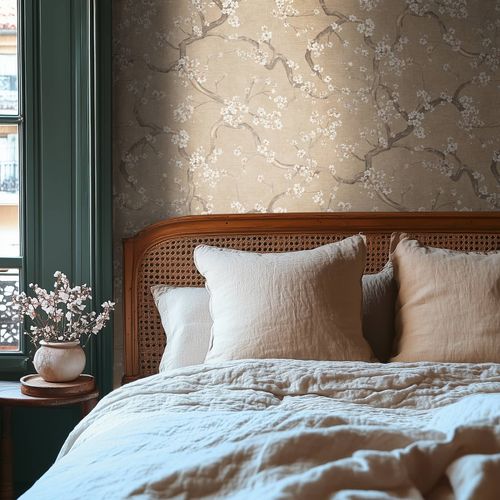 Non-woven wallpaper floral beige cream metallic 78199-2