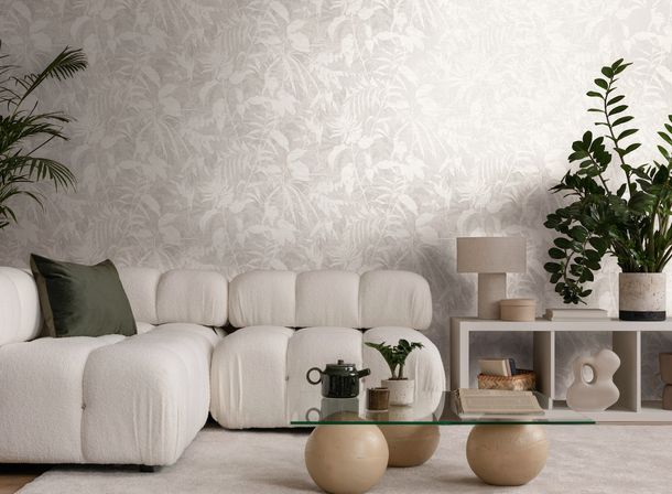 Non-woven wallpaper jungle grey white metallic 78203-3