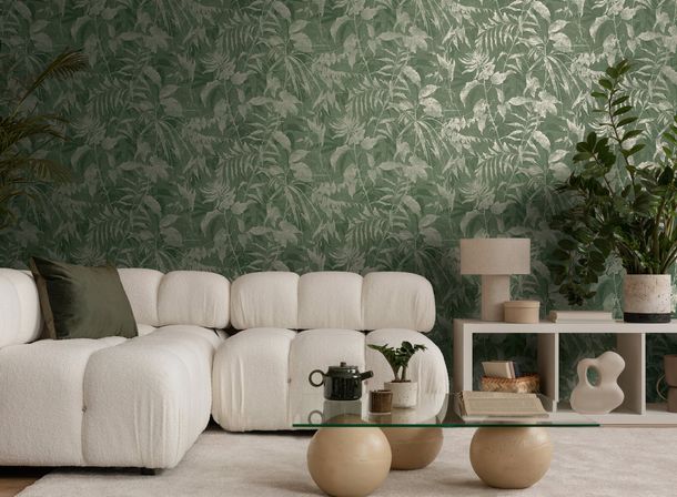 Non-woven wallpaper jungle green gold metallic 78203-6