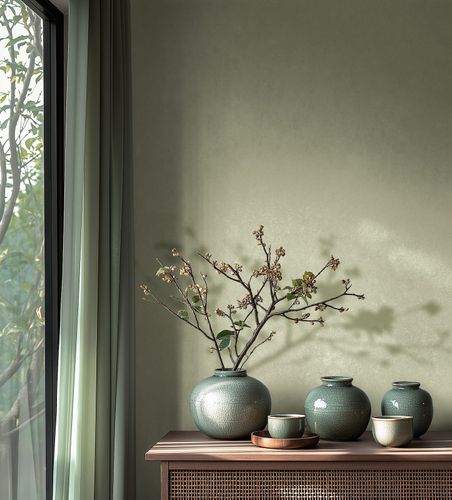 Non-woven wallpaper plaster look green gloss 78227-1
