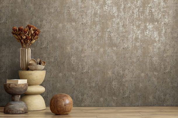 Non-woven wallpaper plaster look brown metallic 78629-5