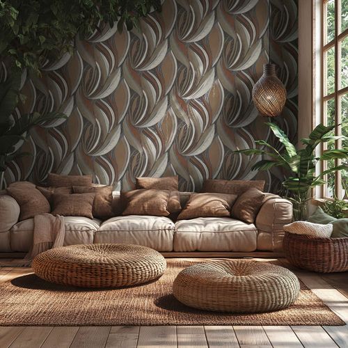 Non-woven wallpaper leaves brown grey metallic 78655-3
