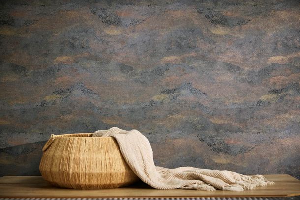 Non-woven wallpaper waves black gold metallic 78656-4