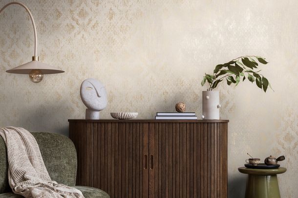 Non-woven wallpaper baroque cream gold metallic 78672-2