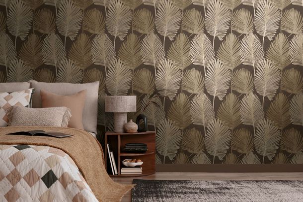 Non-woven wallpaper tropics black gold metallic 78673-6