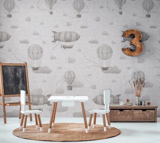 Non-woven wallpaper kids sky balloons grey 77061-2