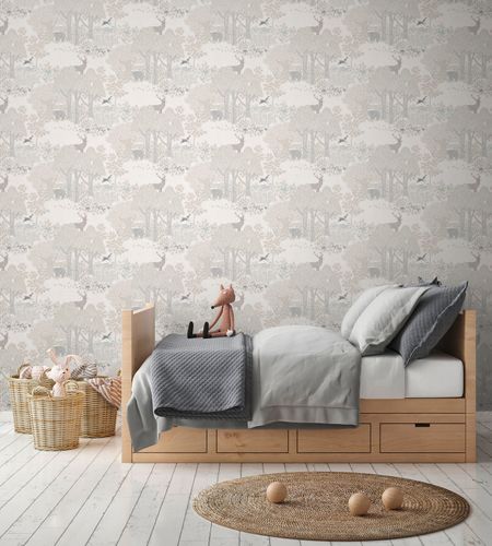 Non-woven wallpaper kids forest animals cream grey 77133-2