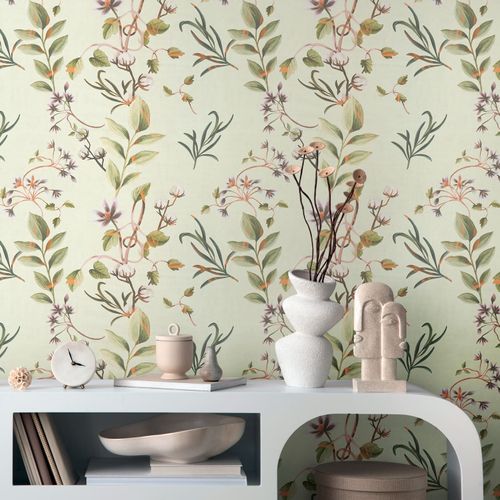 Non-woven wallpaper leaves floral green brown 78212-1