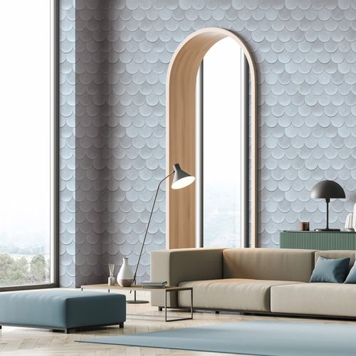 Non-woven wallpaper tile concrete look blue grey 81656