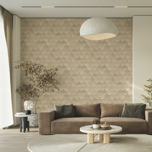 Non-woven wallpaper tile concrete look beige grey 81659